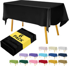 Black 6 Pack Plastic Table Cloth 54" X 108", Disposable Tablecloths Rectangle Ta