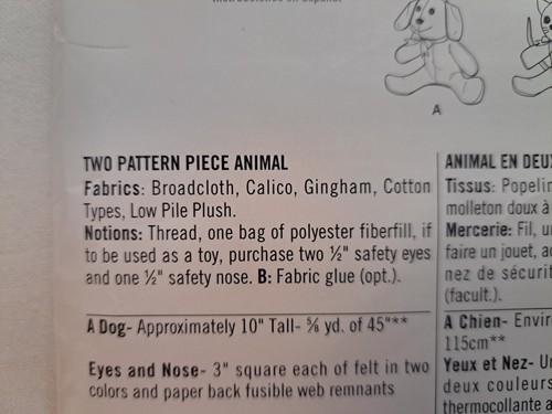 Simplicity Pattern - Two Pattern Piece Animal (One Size) #W0195 - Uncut - Picture 3 of 6