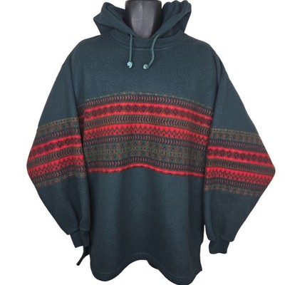 Vintage 90s Bugle Boy Green Hooded Fleece Hoodie Red Stripes Mens Size L