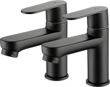 Basin Pillar Taps, 2 Pcs Cloakroom Taps, Solid Brass, Matte Black