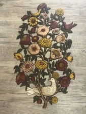 Vintage Boho Rare Syroco 5171 Tree Of Life Wall Hanging Birds Flowers 18x30 1965