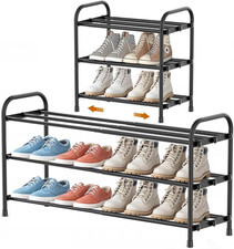 3 Tier Shoe Rack, Small Shoe Stand Extendable Metal, Black Shoe Storage Organise