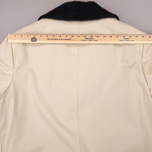 Vtg 70s 80s Jacket Mens 46 Tan Faux Fur Collar Lined Double Breast Rain Coat - Picture 12 of 12