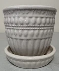 Vtg McCoy Pottery Beaded White 4" Flower Pot w/Built-in Saucer