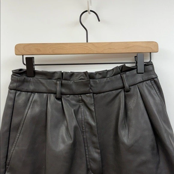 Express Faux Leather Extreme High Rise Paperbag Pleated Shorts Vegan Black 4 - Image 3 of 4