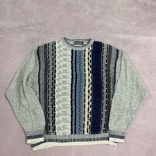 Vintage Knitted Jumper Abstract Patterned Grandad Knit Sweater, Made In Italy