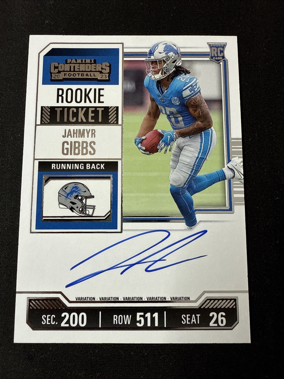 Jahmyr Gibbs 2023 Panini Contenders 112 Rookie Ticket Variation RC Auto! Lions