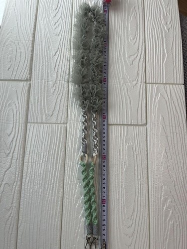 Frill Tulle Smartphone Shoulder Strap Green Gray Mint Wood Ring Silver Hardware - Photo 10 sur 12