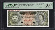 Belize 10 Dollars ND(1974-76) P36s  Specimen  Uncirculated Grade 67
