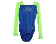 GK Elite Jeweled Chartreuse/Blue Gymnastics/Dance Leotard - AXS Adult X-Small