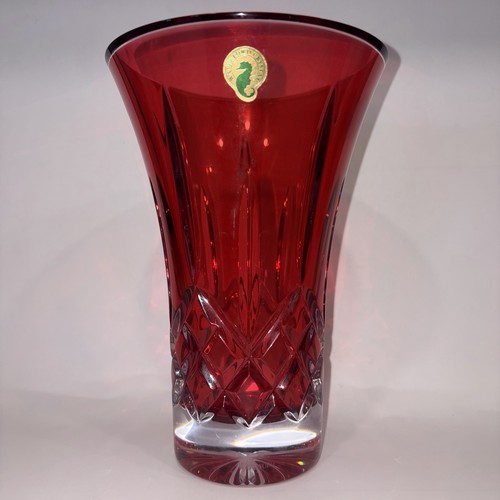 Waterford Lismore Pattern Crystal Flared Vase 8" Color Crimson Red