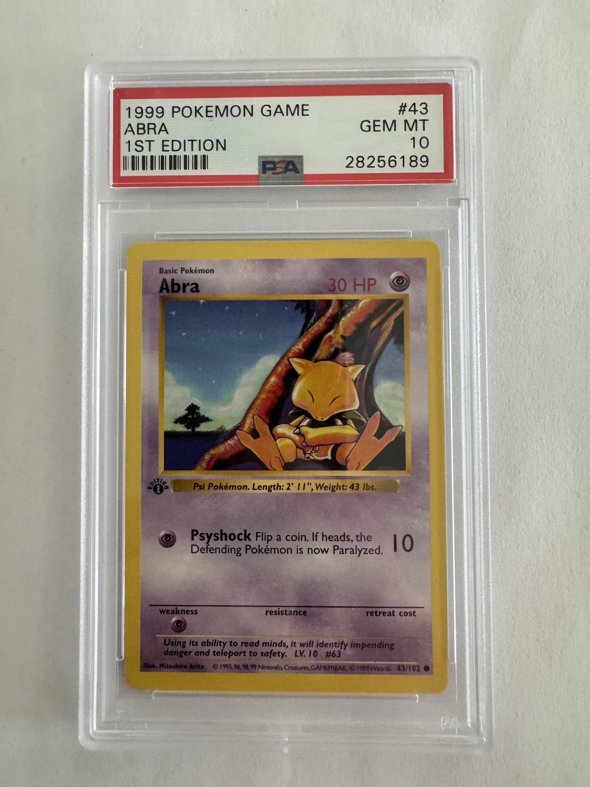 Base Set 1st Edition ABRA #43/102 PSA 10 GEM MINT 1999 Pokemon Card Game