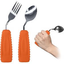 Adaptive Utensils Weighted Angled Silverware Parkinsons Aids Left Hand Orange