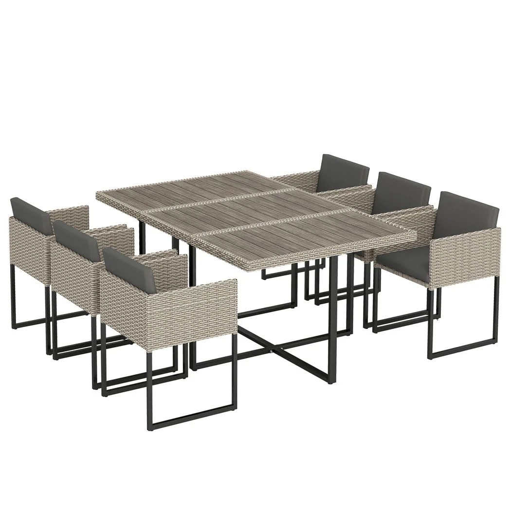 Outsunny Light/Grey/Dark Rattan Garden Furniture Set, Rattan Table And Chairs With Cushions - Image 2