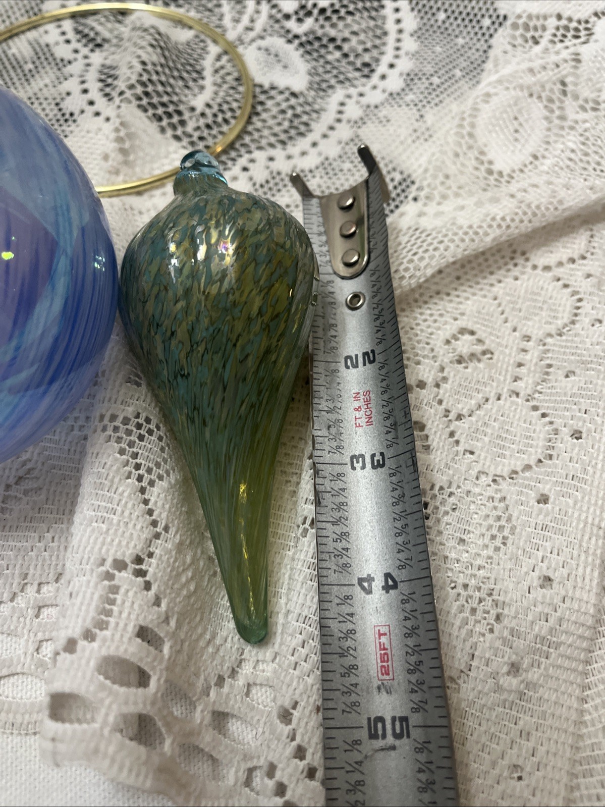 Hand Blown Glass Orb Witch Ball Sun Catcher Ornament  Poland Iron Art Blue Lot 2