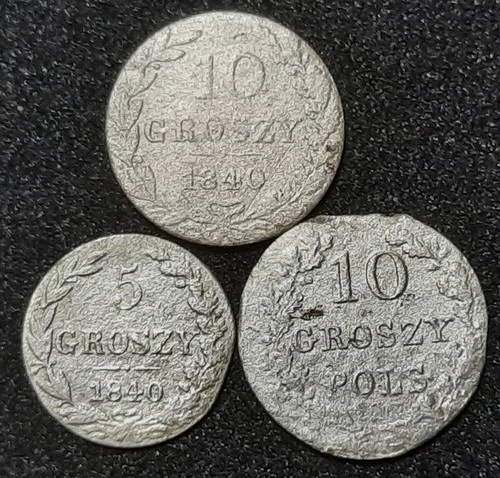 1831 10 Groszy (Uprising), 1840 10 & 5 Groszy. Poland Silver Coin Lot