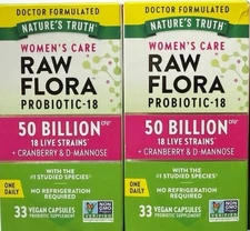 2 BOXES Women’s Probiotic 18 Live Strain 33 Capsules Nature’s Truth Raw Flora