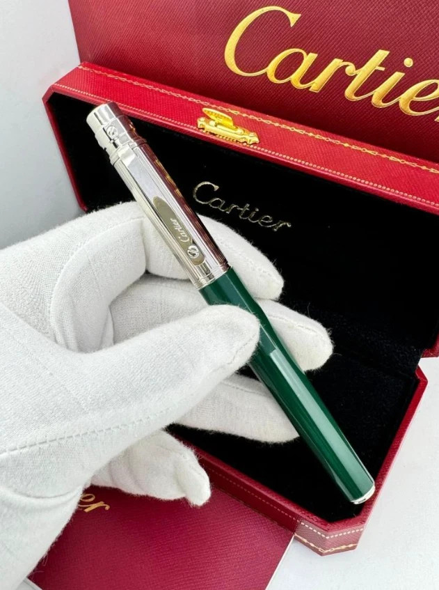 Cartier Rollerball Pen Green Lacquer Silver Trim Luxury Writing