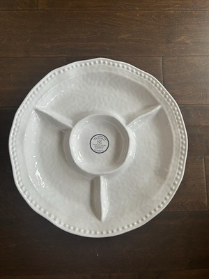 Q Squared Melamine White Platter Sectional Chip N Dip Hobnail New 15 