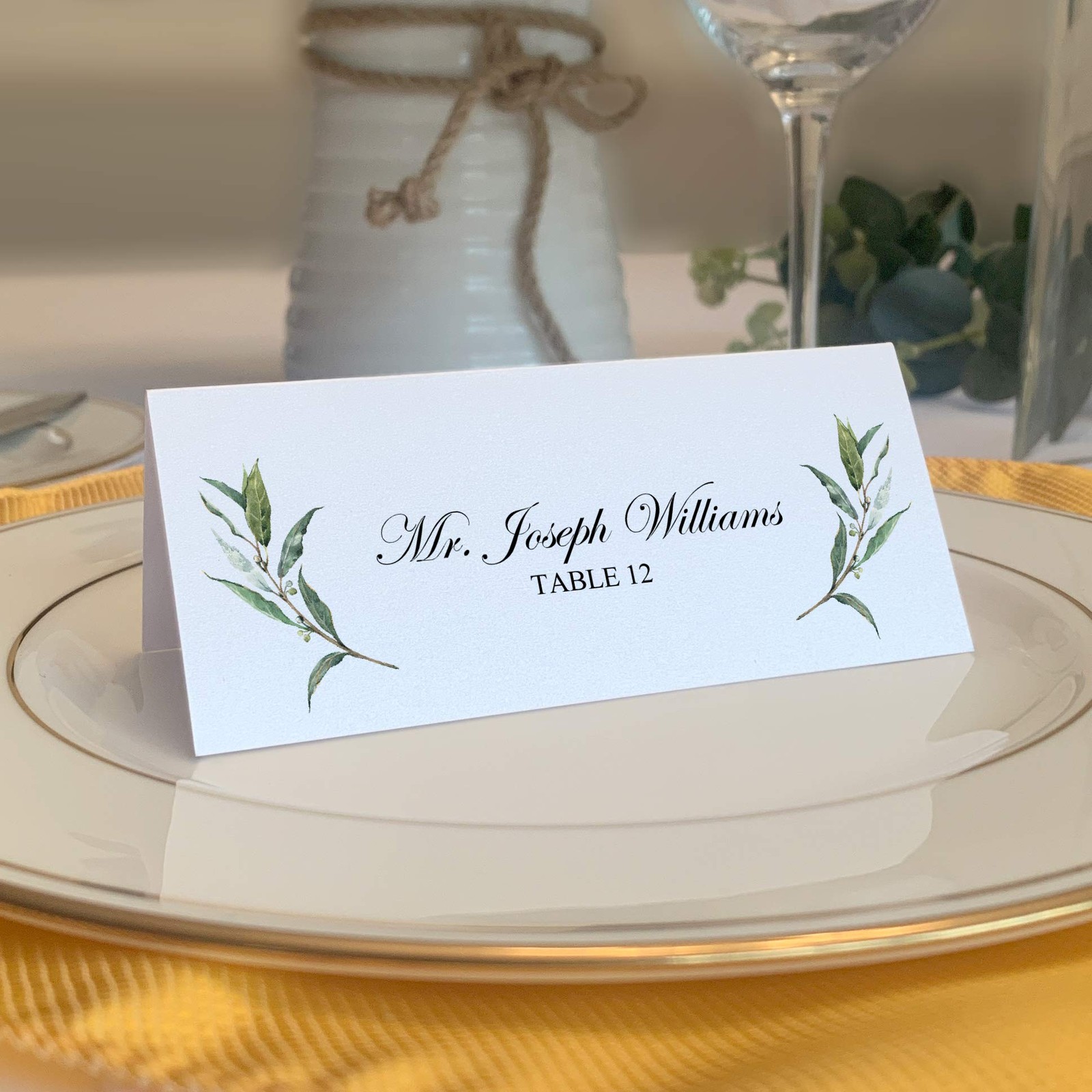 Elegant Laurel Wreath Greenery Corner Place Cards - 60 Printable Sheets for Weddings & Events