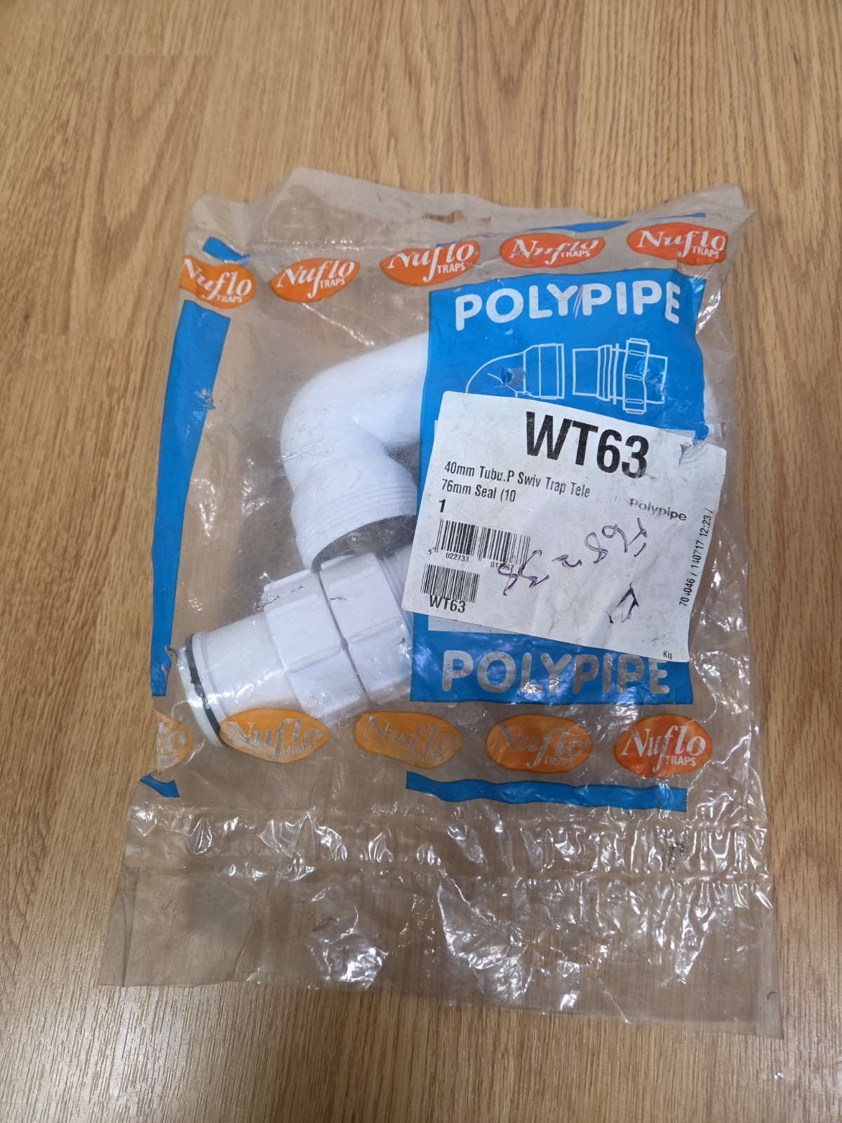 Polypipe WT63 40mm Tubular P Swivel Trap - Telescopic Sink Waste Trap - New