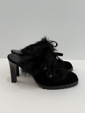 Coach Kristy Black Suede and Fur Heeled Mules in Size 7.5