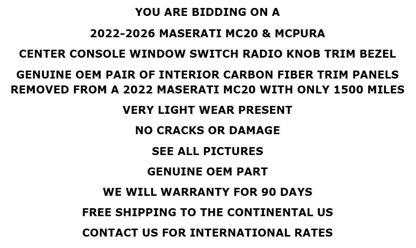 2022-2026 Maserati MC20 MCPura Window Switch Radio Knob Trim Bezel OEM 1500 Mi