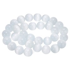32pcs Cream White Cat's Eye Stone Beads 12mm Round Crystal Loose Bead