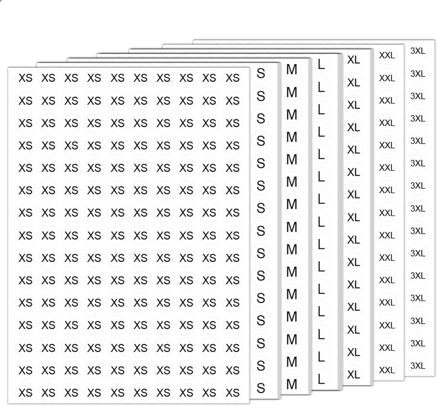 Clothing Size Stickers Sheets, 4200 Pcs 1/2 Inch XS-XXXL