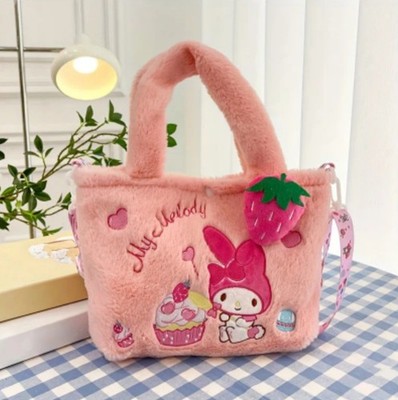 ''Sanrio Style'' Melody Pink Plush Embroidered Shoulder Or Crossbody Strap Purse