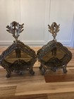 Pair Vintage Hollywood Regency Cherub Gilt Filigree Glass Candle Holders — photo 10