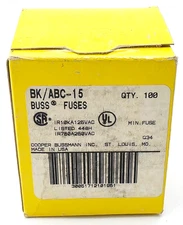 Box of 100 Bussmann ABC15 250V 15 Amp Ceramic 1/4" x 1-1/4" Fast Acting Fuses