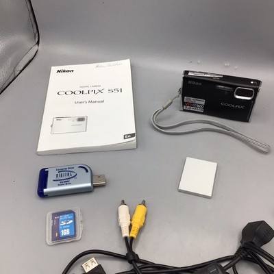 Nikon COOLPIX S51 Digital Camera. Black. W/ Various Accessories