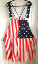 AMERICAN FLAG - RED WHITE BLUE - DENIM UNISEX ADULT COTTON BIB OVERALLS SIZE 6X