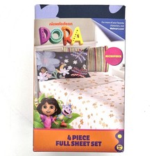 Dora the Explorer Kids 4 Piece Pink Orange Floral Sheet Set, Full Size NWT