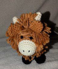Handmade Crocheted Amigurumi Highland Cow Plush 7" H and 7.5" L