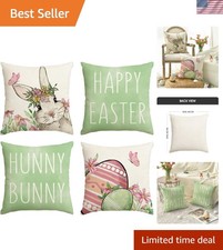 Vibrant Green Bunny Easter Pillow Covers, 18 x 18 Inch Set for Spring Decor