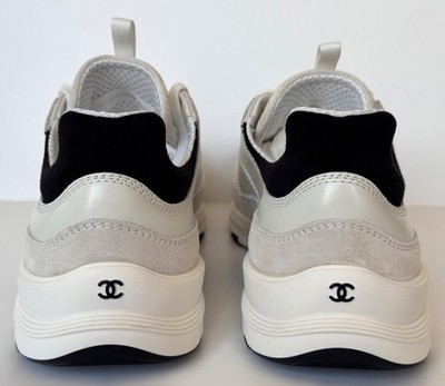 NEW 25A CHANEL WHITE BLACK LEATHER SNEAKERS 41.5 | eBay