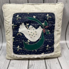 Vintage Quilted Ruffled Throw Pillow Handmade 13" Dove Thank you Lord Amen