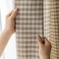 2 Panels Farmhouse Paid Curtain 84 Inch Length Cotton Linen Blend Gingham