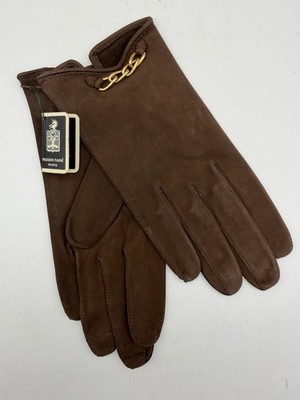 Vintage Roger Fare Fashion Driving Gloves - Brown Real Suede Size 7 1/2 NWT