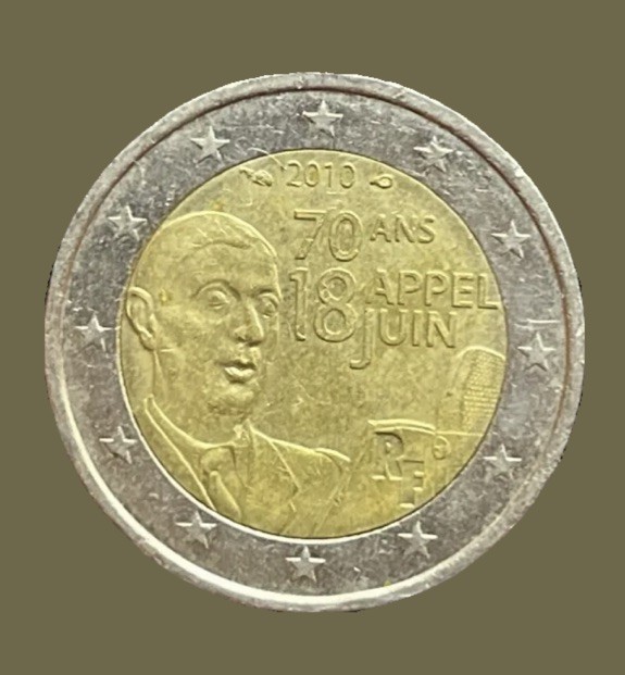 Pièce de 2 euros rare 70eme anniversaire de l'appel du 18 juin
