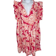 Crown & Ivy Pink Floral Ruffle Flutter Sleeve Dress w/Pockets 3X Tropical Resort