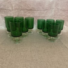 Rare Set of 12 (2 sizes) Vintage LUMINARC Green Wine Glasses French