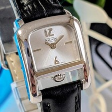 COACH 0255 Silver Dial Black Leather Womens Quartz Watch 21mm