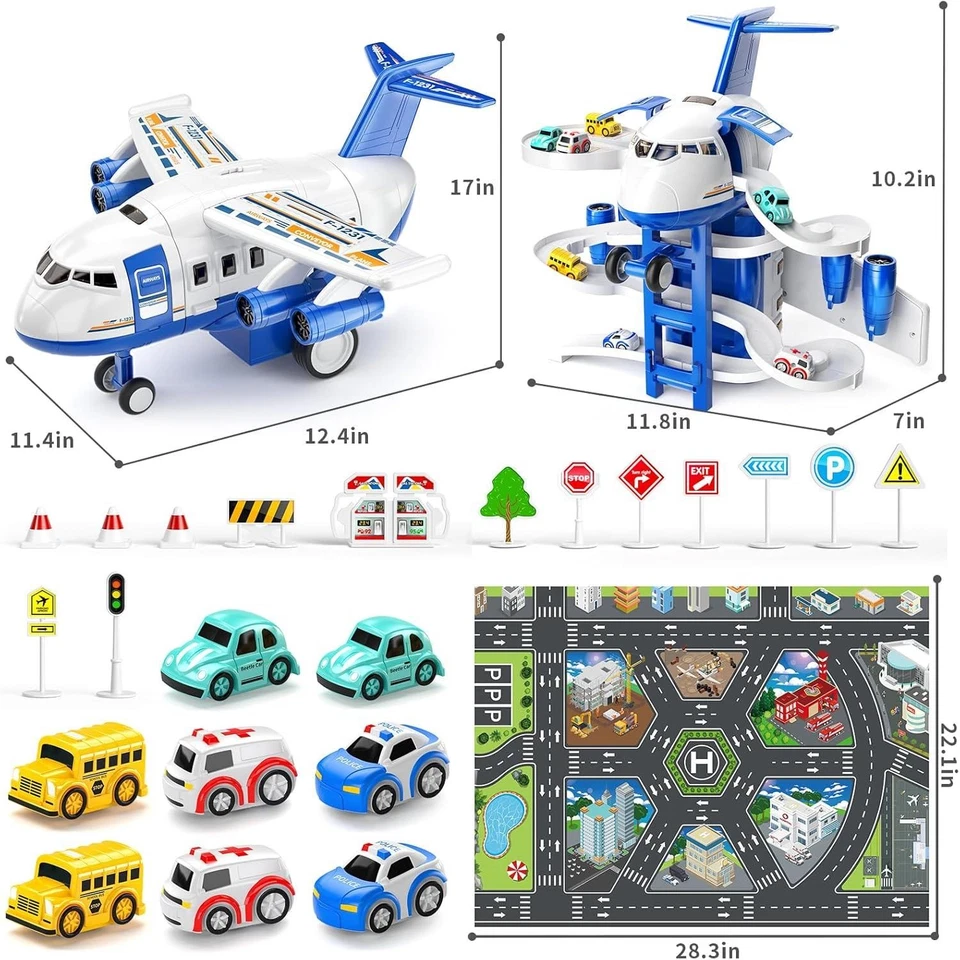 Temi Kids Aeroplane Toys Race Track Playset with Cars and Playmat - Image 2 of 4