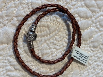 Pandora Double Braided Leather Bracelet Brown 590705CBN Small D1, 35 cm, 13.8''