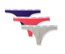 Calvin Klein Women's Carousel 3-Pack Thong, Salvia/Grey Heather/Sultry, L