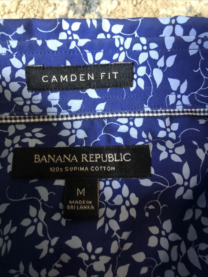 Vestido Banana Republic Camden-Fit 120s Algodón Supima Azul Floral Talla Mediana Foto 3 de 4