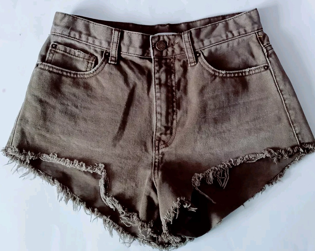 Urban Outfitters Jean Shorts BDG Cut Off Size 28 Olive Green High Rise Raw Hem